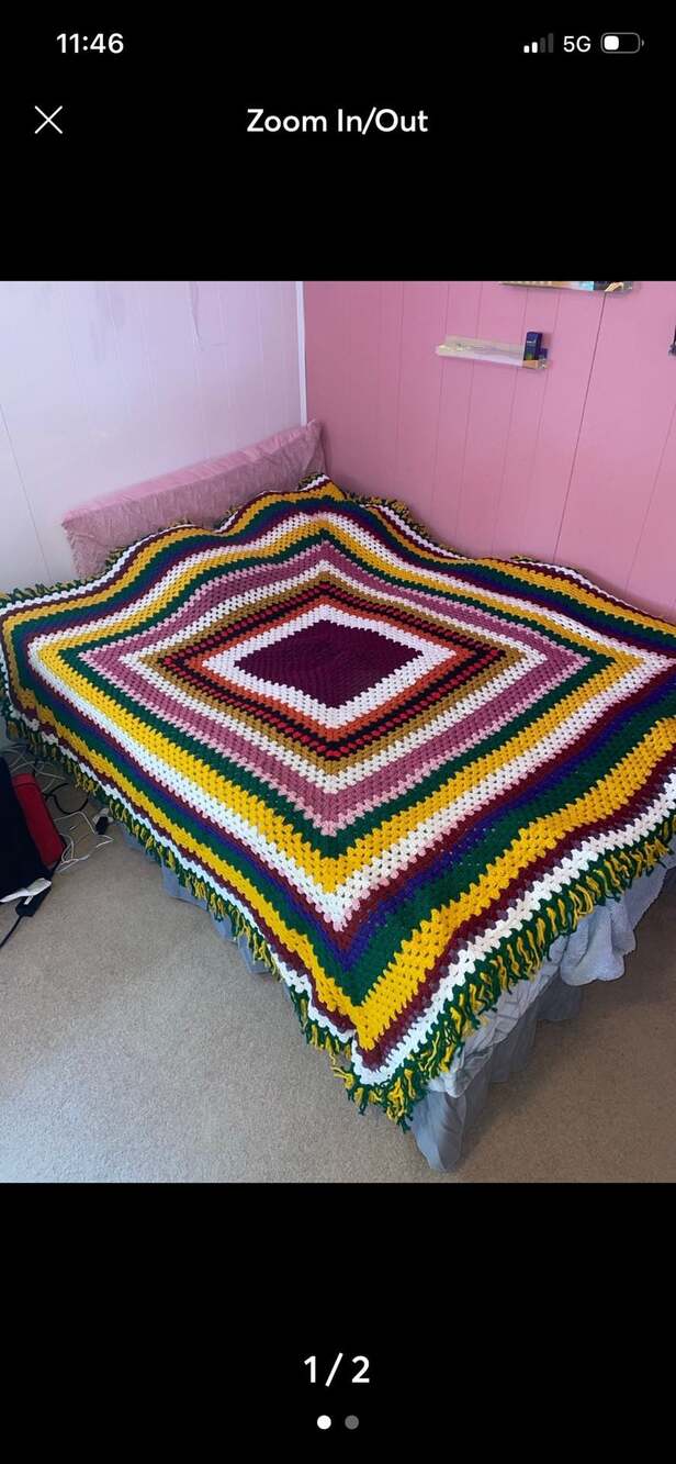 Vintage 70s Multicolor Crochet Granny Square Afghan Full-Queen Size Blanket